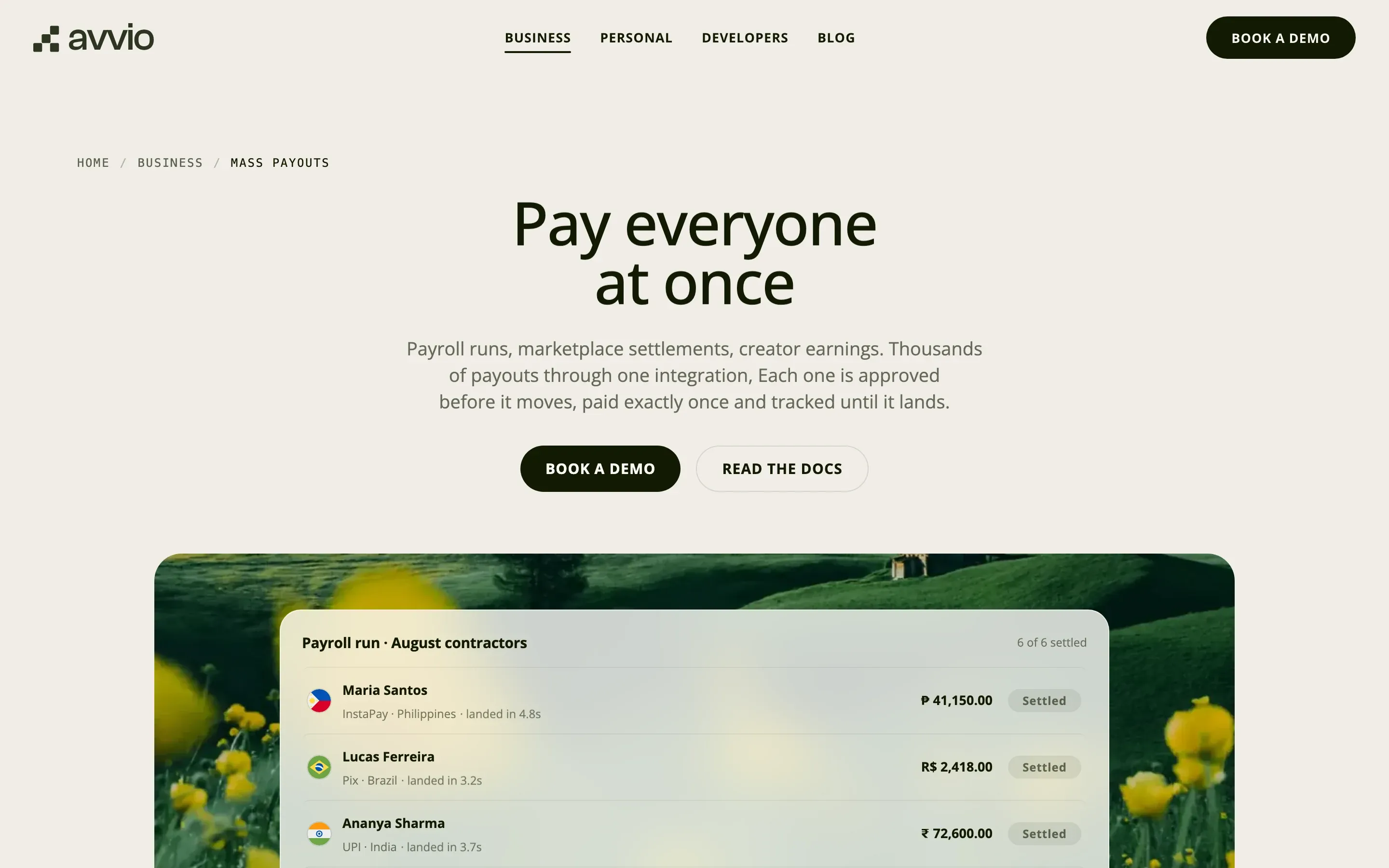 Mass payouts: a payroll run settling across six countries